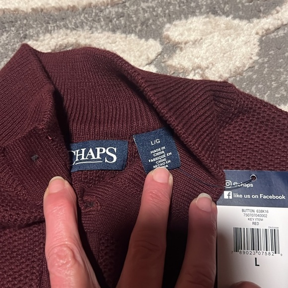 Chaps mens sweater. Burgundy. New. 1/4 button front. Dressy or casual super soft - Picture 3 of 3